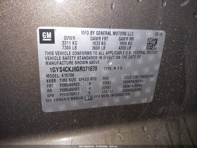 Продаж на аукціоні авто 2016 Cadillac Escalade Premium Collection, vin: 1GYS4CKJ8GR371878, номер лоту: 45625333