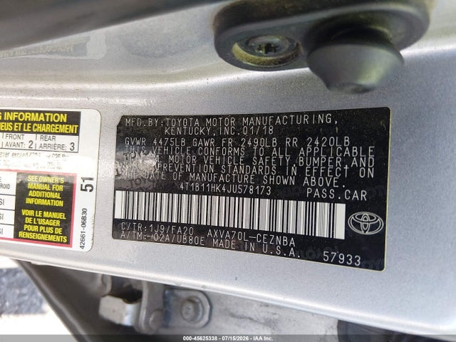 4T1B11HK4JU578173 Toyota CAMRY LE