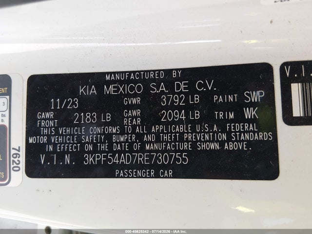 Aukcja sprzedaży 2024 Kia Forte Gt-line, vin: 3KPF54AD7RE730755, numer aukcji: 45625342