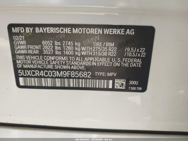 Aukcja sprzedaży 2021 Bmw X5 Sdrive40i, vin: 5UXCR4C03M9F85682, numer aukcji: 45625347