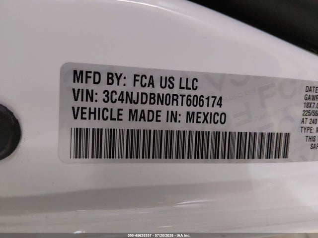 Aukcja sprzedaży 2024 Jeep Compass Latitude 4x4, vin: 3C4NJDBN0RT606174, numer aukcji: 45625357