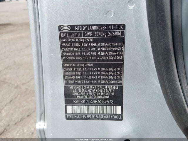 Продаж на аукціоні авто 2011 Land Rover Range Rover Sport Hse, vin: SALSK2D46BA267578, номер лоту: 45625363
