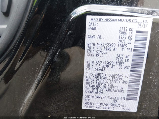 Продаж на аукціоні авто 2017 Infiniti Qx60, vin: 5N1DL0MM9HC548543, номер лоту: 45625401