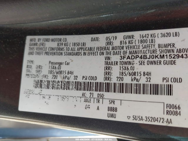 Ford FIESTA SE 2019 3FADP4BJ0KM152943 Image 9