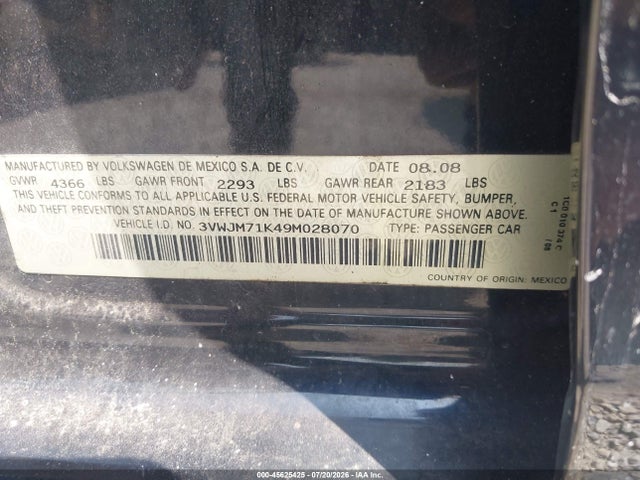 Aukcja sprzedaży 2009 Volkswagen Jetta S, vin: 3VWJM71K49M028070, numer aukcji: 45625425