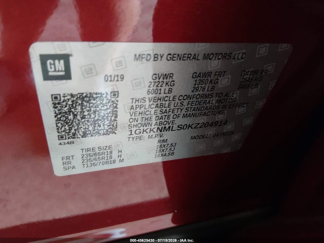 2019 Gmc Acadia Slt-1 მანქანა იყიდება აუქციონზე, vin: 1GKKNMLS0KZ204914, აუქციონის ნომერი: 45625430