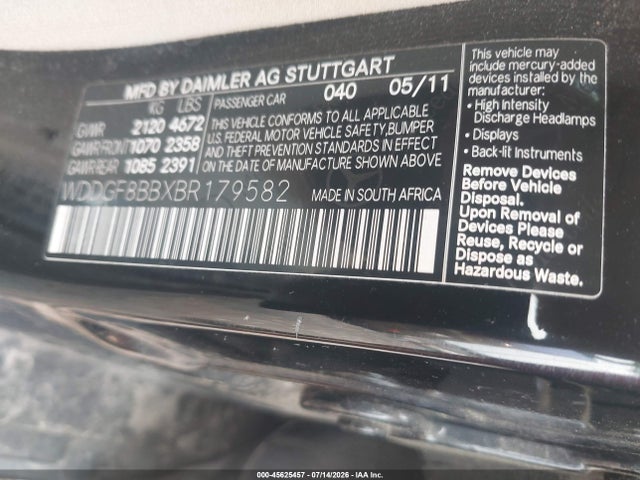 Aukcja sprzedaży 2011 Mercedes-benz C 300 Luxury 4matic/sport 4matic, vin: WDDGF8BBXBR179582, numer aukcji: 45625457