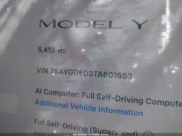 Aukcja sprzedaży 2026 Tesla Model Y Premium Rear-wheel Drive/rear-wheel Drive, vin: 7SAYGDED3TA601653, numer aukcji: 45625468