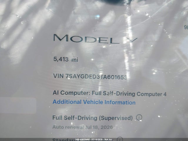 Aukcja sprzedaży 2026 Tesla Model Y Premium Rear-wheel Drive/rear-wheel Drive, vin: 7SAYGDED3TA601653, numer aukcji: 45625468