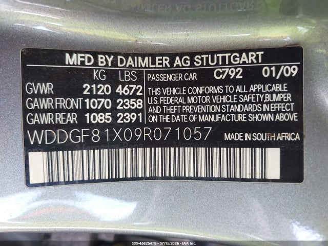 Продажа на аукционе авто 2009 Mercedes-benz C 300 Luxury 4matic/sport 4matic, vin: WDDGF81X09R071057, номер лота: 45625475
