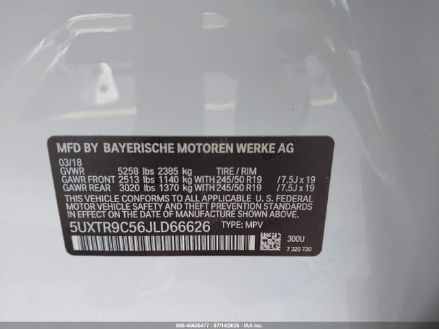 Aukcja sprzedaży 2018 Bmw X3 Xdrive30i, vin: 5UXTR9C56JLD66626, numer aukcji: 45625477