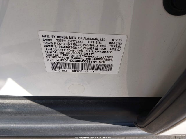 5FRYD4H23GB043892 Acura Mdx Acurawatch Plus Package