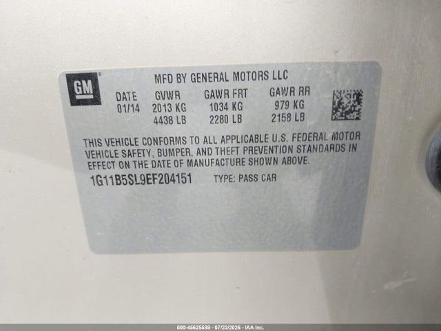 Продажа на аукционе авто 2014 Chevrolet Malibu 1ls, vin: 1G11B5SL9EF204151, номер лота: 45625589