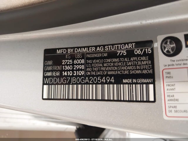 Aukcja sprzedaży 2016 Mercedes-benz Amg S 63 4matic, vin: WDDUG7JB0GA205494, numer aukcji: 45625613