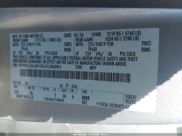 1FMCU0J91GUC28263 Ford Escape Titanium