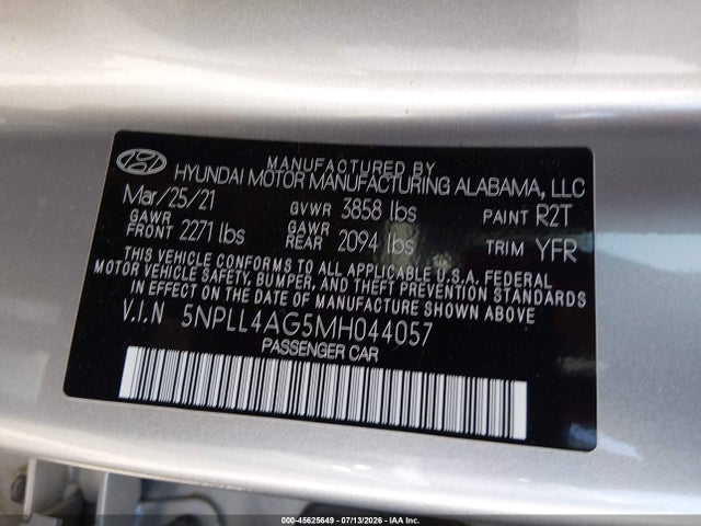 Продаж на аукціоні авто 2021 Hyundai Elantra Se, vin: 5NPLL4AG5MH044057, номер лоту: 45625649