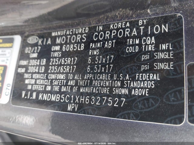 KIA SEDONA LX 2017 KNDMB5C1XH6327527 Image 9
