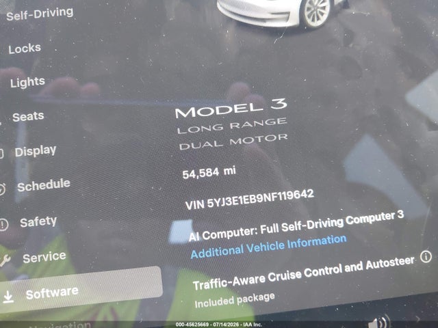 Aukcja sprzedaży 2022 Tesla Model 3 Long Range Dual Motor All-wheel Drive, vin: 5YJ3E1EB9NF119642, numer aukcji: 45625669