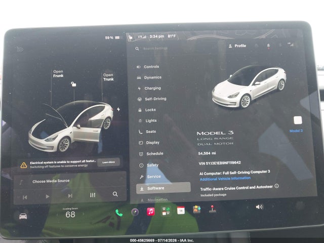 Aukcja sprzedaży 2022 Tesla Model 3 Long Range Dual Motor All-wheel Drive, vin: 5YJ3E1EB9NF119642, numer aukcji: 45625669