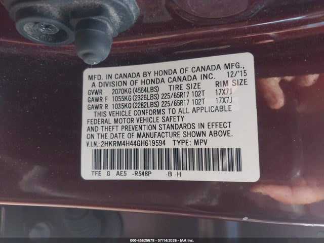 2HKRM4H44GH619594 Honda CR-V SE