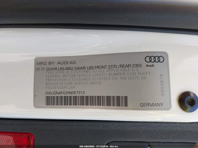 WAUGNAF42HN057313 Audi A4 PREMIUM