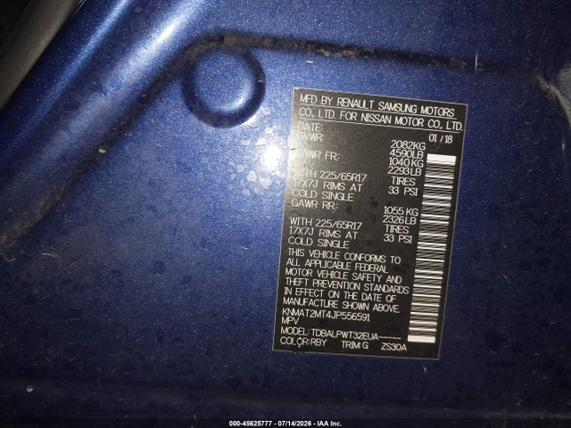 2018 Nissan Rogue S მანქანა იყიდება აუქციონზე, vin: KNMAT2MT4JP556591, აუქციონის ნომერი: 45625777