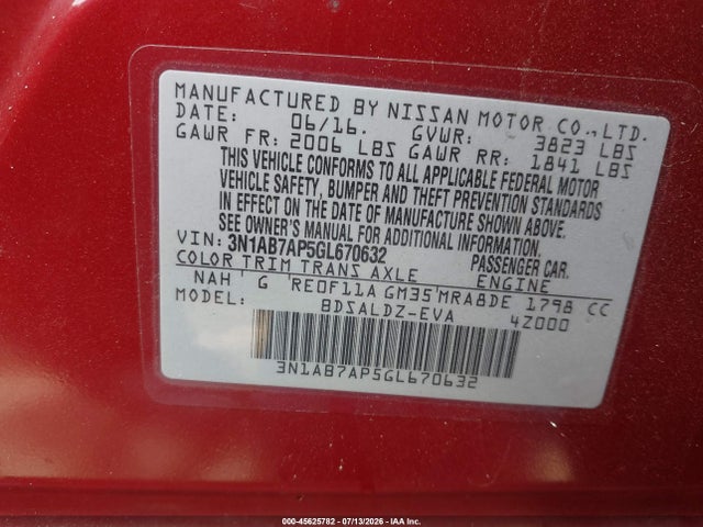 Nissan SENTRA SV 2016 3N1AB7AP5GL670632 Image 9