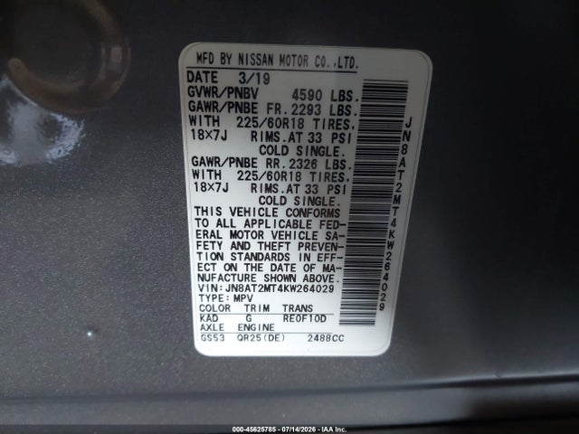 JN8AT2MT4KW264029 Nissan ROGUE SV