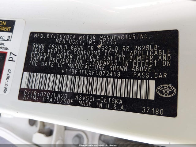 Toyota CAMRY XLE 2015 4T1BF1FKXFU072469 Image 9