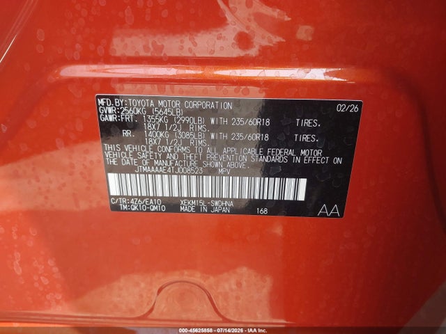 Продажа на аукционе авто 2026 Subaru Uncharted, vin: JTMAAAAE4TJ008523, номер лота: 45625858