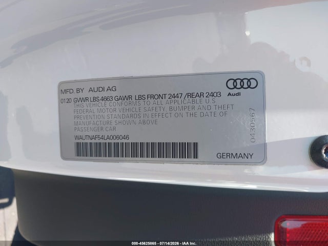WAUTNAF54LA006046 Audi A5 Premium Plus 45 Tfsi Quattro S Tronic