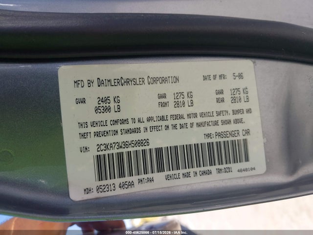 45625866 :رقم المزاد ، 2C3KA73W36H508826 vin ، 2006 Chrysler 300c Srt8 مزاد بيع
