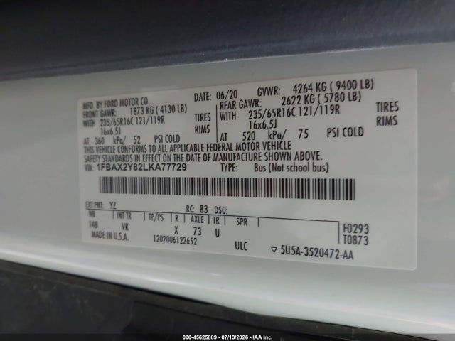 1FBAX2Y82LKA77729 Ford Transit-350 Passenger Van Xl