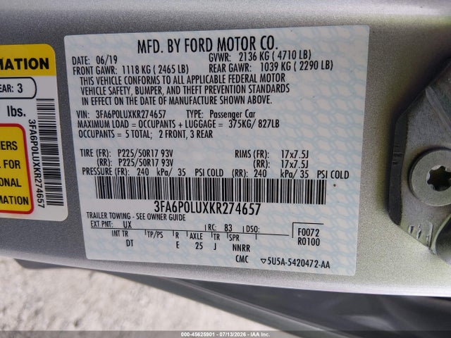 Ford Fusion Hybrid Se 2019 3FA6P0LUXKR274657 Image 9
