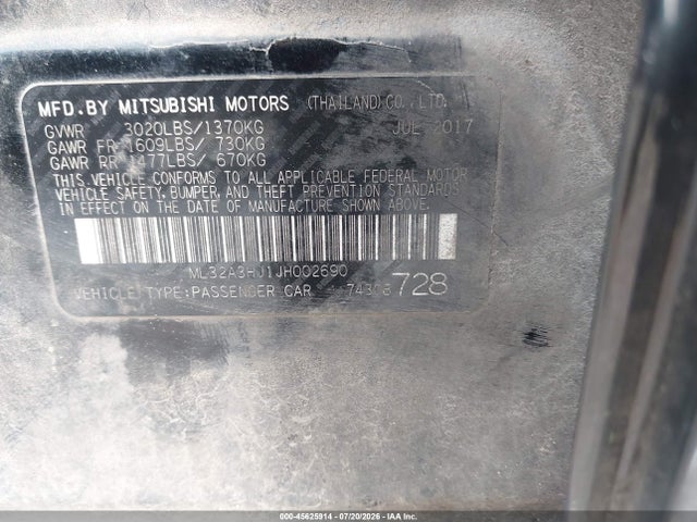 Продажа на аукционе авто 2018 Mitsubishi Mirage Es, vin: ML32A3HJ1JH002690, номер лота: 45625914