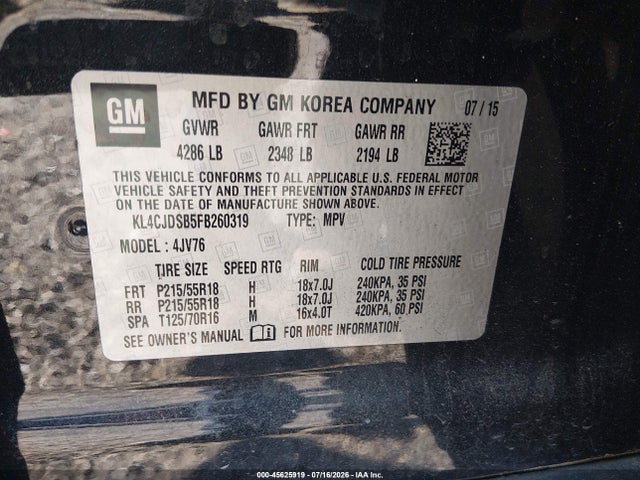 Продажа на аукционе авто 2015 Buick Encore Premium, vin: KL4CJDSB5FB260319, номер лота: 45625919