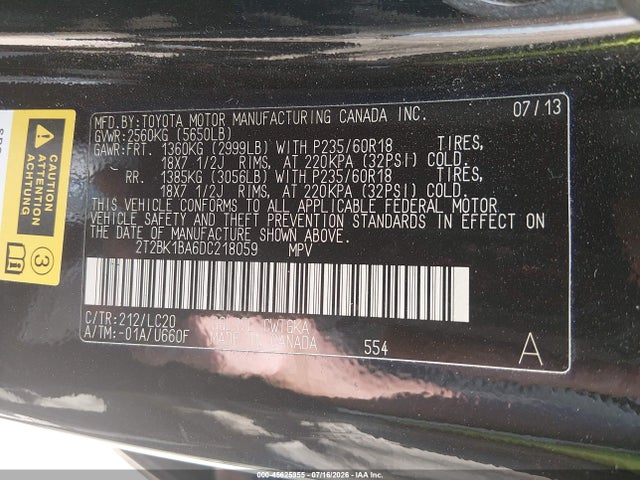 Aukcja sprzedaży 2013 Lexus Rx 350, vin: 2T2BK1BA6DC218059, numer aukcji: 45625955