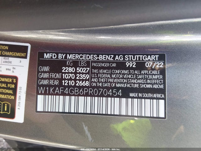 W1KAF4GB6PR070454 Mercedes-Benz C 300