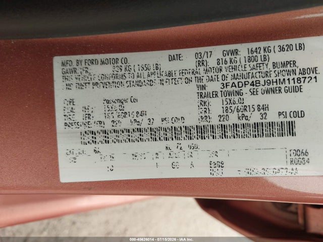 Ford FIESTA SE 2017 3FADP4BJ9HM118721 Image 9