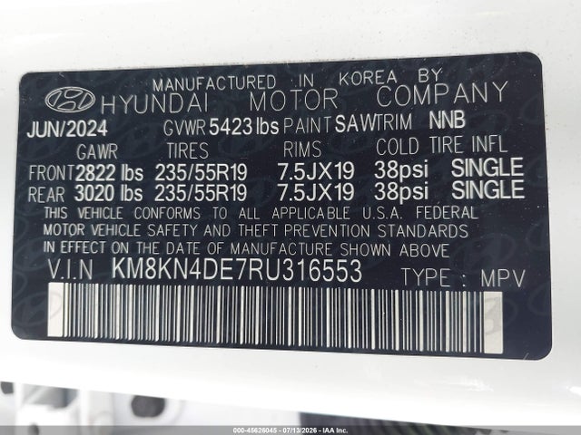 Продажа на аукционе авто 2024 Hyundai Ioniq 5 Sel, vin: KM8KN4DE7RU316553, номер лота: 45626045