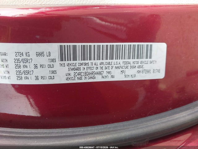 Aukcja sprzedaży 2017 Chrysler Pacifica Touring-l, vin: 2C4RC1BGXHR544067, numer aukcji: 45626047