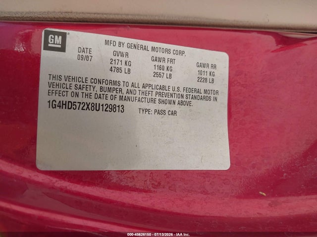 Продажа на аукционе авто 2008 Buick Lucerne Cxl, vin: 1G4HD572X8U129813, номер лота: 45626150