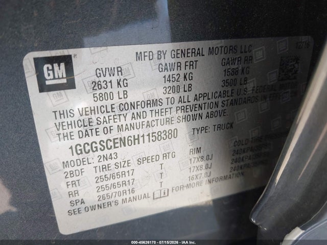 1GCGSCEN6H1158380 Chevrolet Colorado 2wd Lt