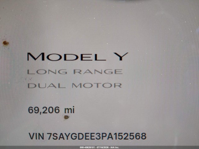Продаж на аукціоні авто 2023 Tesla Model Y Awd/long Range Dual Motor All-wheel Drive, vin: 7SAYGDEE3PA152568, номер лоту: 45626181
