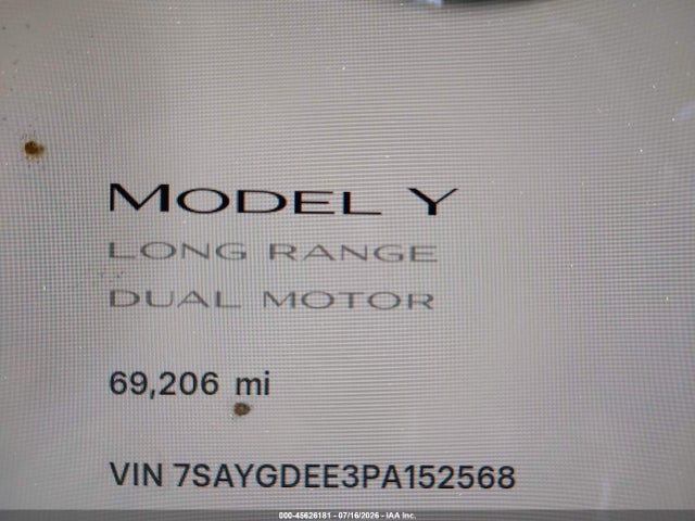 Продаж на аукціоні авто 2023 Tesla Model Y Awd/long Range Dual Motor All-wheel Drive, vin: 7SAYGDEE3PA152568, номер лоту: 45626181