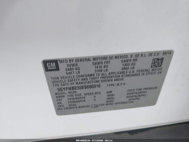 Aukcja sprzedaży 2014 Cadillac Srx Luxury Collection, vin: 3GYFNBE39ES686916, numer aukcji: 45626184
