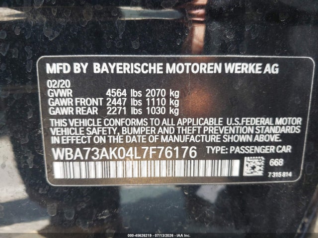 Aukcja sprzedaży 2020 Bmw 228i Gran Coupe Xdrive, vin: WBA73AK04L7F76176, numer aukcji: 45626219