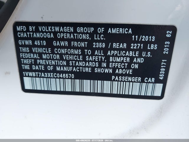 1VWBT7A3XEC046570 Volkswagen Passat 1.8t Se