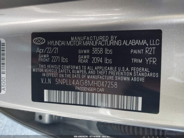 Продаж на аукціоні авто 2021 Hyundai Elantra Se, vin: 5NPLL4AG8MH047258, номер лоту: 45626226