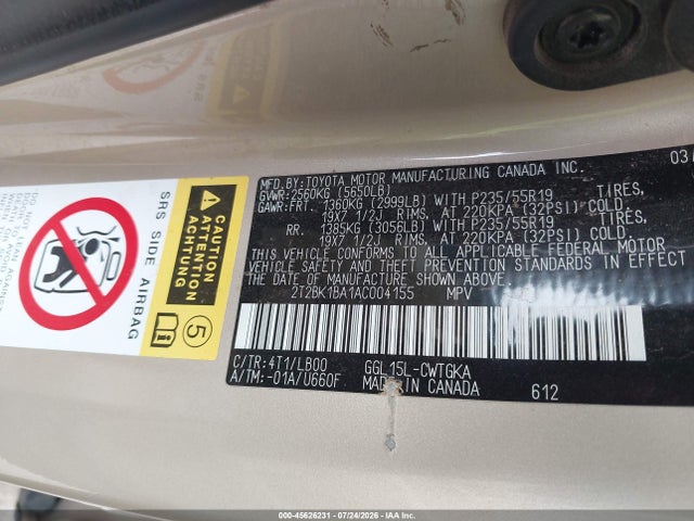 Продажа на аукционе авто 2010 Lexus Rx 350, vin: 2T2BK1BA1AC004155, номер лота: 45626231
